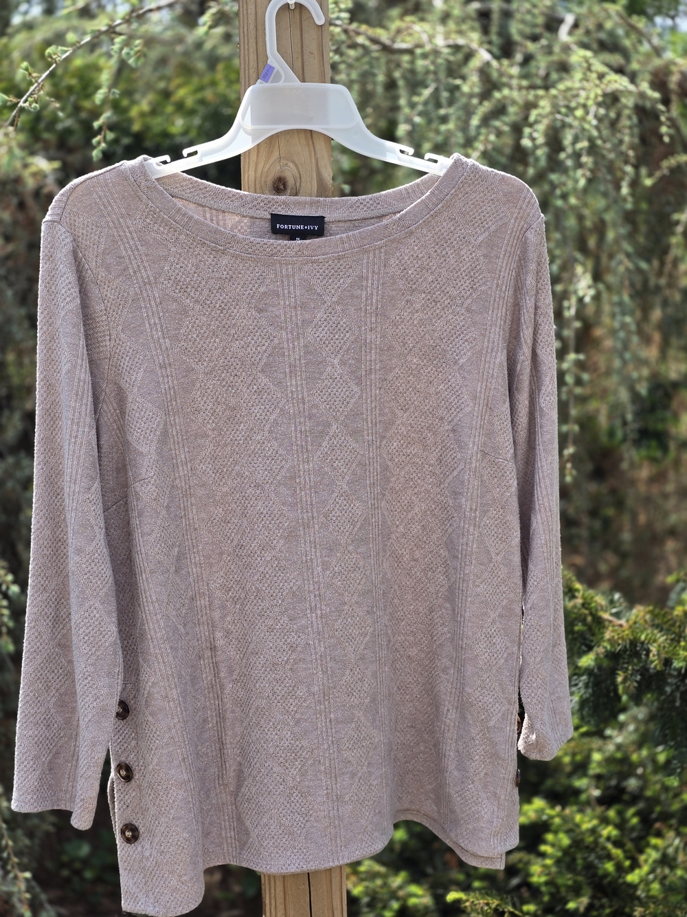 Cream Button-Hem Knit Top